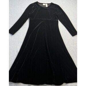 Jaqueline Ferrar Velour Maxi Dress 10P Black Empire Waist Long Sleeve Goth Witch